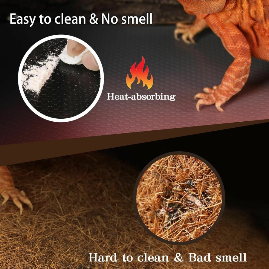 Reptiles & Amphibian zunzingy | Zunzingy Bearded Dragon Tank Accessories, Reptile Mat, Reptile Terrarium Substrate Liner For Leopard Gecko, Lizard, Snake, Tortoise, Iguana Non-Adhesive Reptile Flooring (18\"X72\" Black)