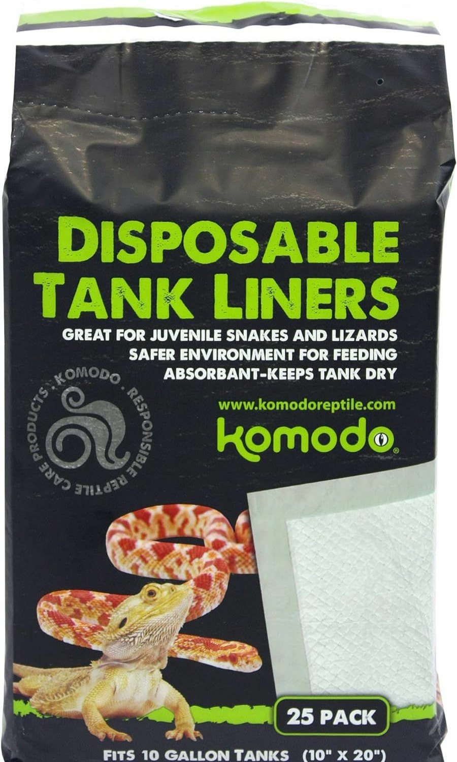 Reptiles & Amphibian Komodo | Komodo Reptile Terrarium Repti-Pads 18\" X 36\" Disposable Tank Liners | Absorbant - Keeps Tank Dry | Fits 40 Gallon Aquarium Habitat, 20 Pack