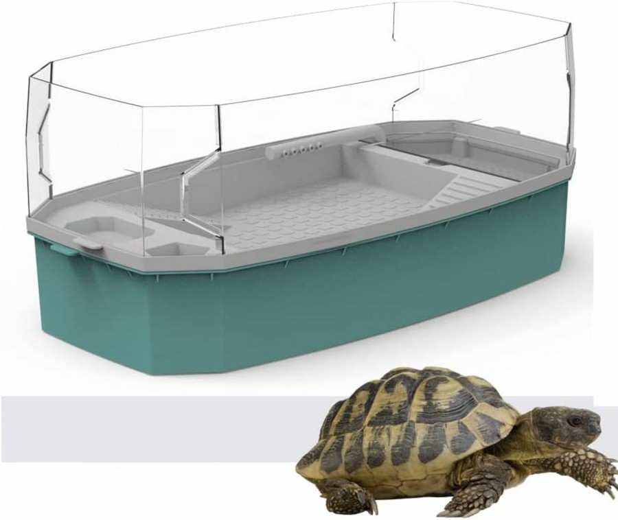 Reptiles & Amphibian ATB-GIFT | Reptile Tank, Glass Turtle Tank Aquarium With Filter, Water Pump, Terrace, Separating, Escape Prevention For Turtles, Hermit Crabs, Terrapin And Small Reptiles(Blue-Small)