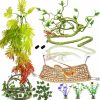 Reptiles & Amphibian RUNANIA | Runania 9Pcs Bearded Dragon Tank Accessories, Reptile Hammock Terrarium Plants And Vines Jungle Climbing Habitat Decor With Suction Cups For Bearded Dragon Leopard Gecko Lizard Snake Chameleon