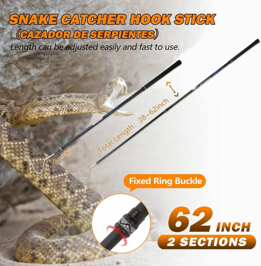 Reptiles & Amphibian Dutypro | Dutypro 60 Inch Snake Hook Catcher Stick Tongs Grabber Handling Tool Kit For Rattlesnakes Python Copperhead Removal Catching ( 2 Sections )