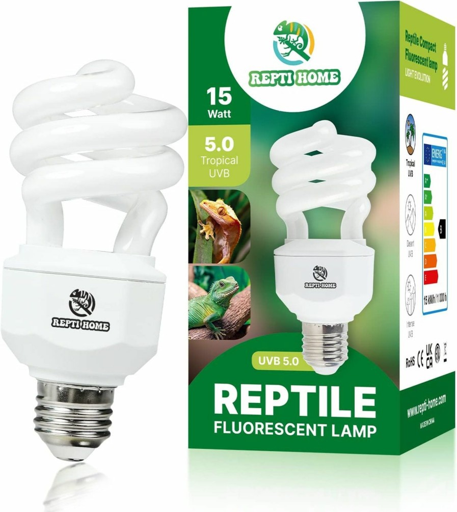 Reptiles & Amphibian REPTI HOME | Repti Home Uva Uvb Reptile Light 15W 10.0,Desert Terrarium Compact Fluorescent Lamp,Uvb Reptile Light Bulb For Snake,Spider,Bearded Dragon