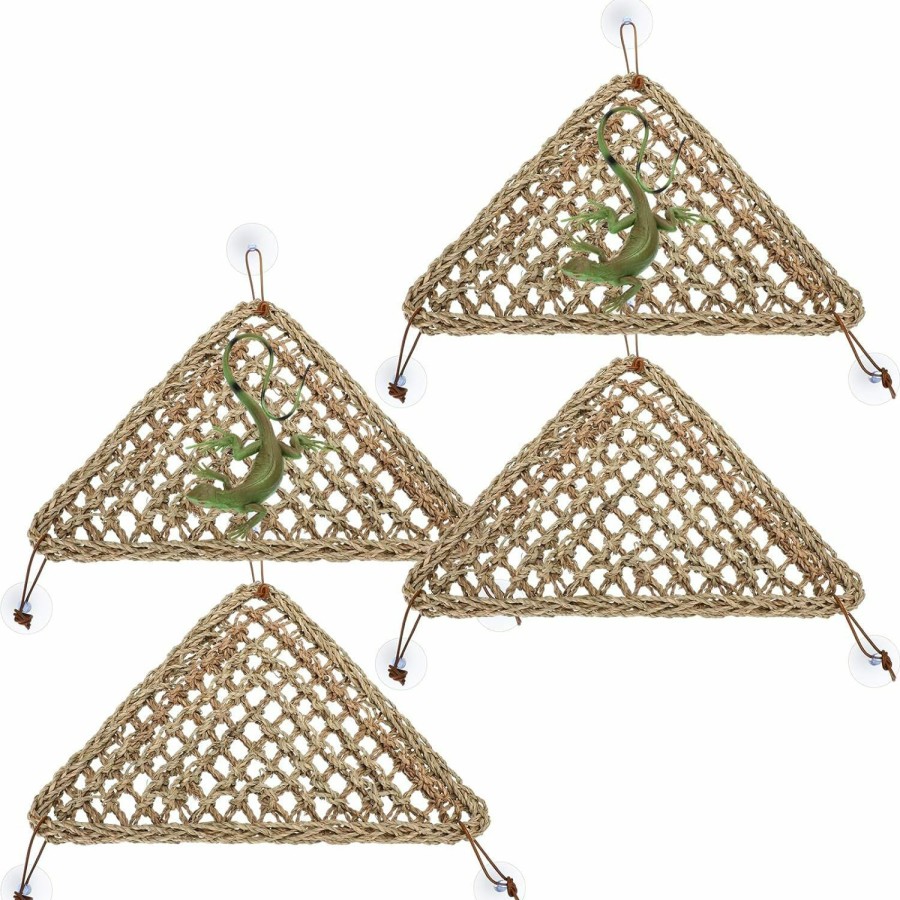 Reptiles & Amphibian Silkfly | Silkfly 4 Pcs Lizard Bearded Dragon Hammock 12.6 X 12.6 X 16.54 In Triangle Reptile Lounger Seagrass Fiber Habitat Tank Accessories Leopard Gecko Hammock With Suction Cups Jungle Toys For Hermit Crab