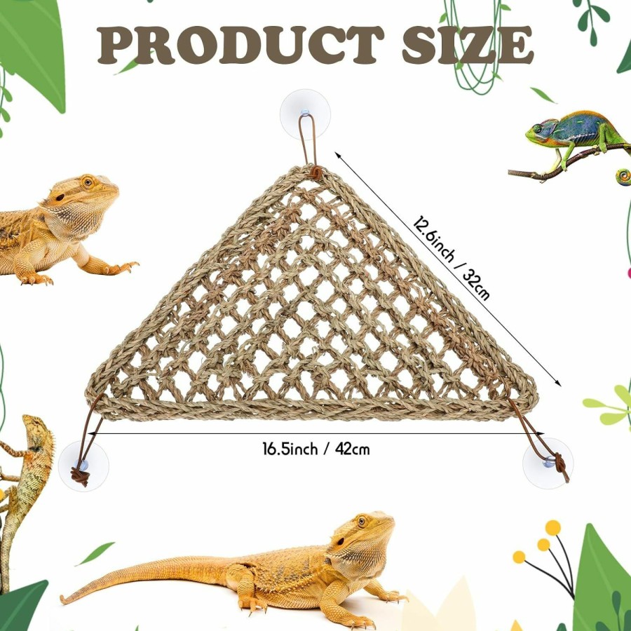 Reptiles & Amphibian Silkfly | Silkfly 4 Pcs Lizard Bearded Dragon Hammock 12.6 X 12.6 X 16.54 In Triangle Reptile Lounger Seagrass Fiber Habitat Tank Accessories Leopard Gecko Hammock With Suction Cups Jungle Toys For Hermit Crab