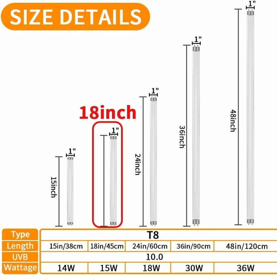 Reptiles & Amphibian LUCKY HERP | Lucky Herp 18Inch 15W T8 Uvb 10.0 Reptile Light, Uva Uvb Bulb, Fluorescent Lamp For Reptiles Amphibian