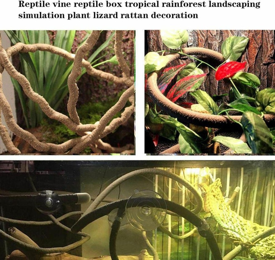 Reptiles & Amphibian Hamiledyi | Bearded Dragon Hammock Lizard Natural Seagrass Hammock Reptile Jungle Climber Vines Flexible Leaves With Suction Cups Habitat Terrariums Decoraccessories For Chameleon Lizards Gecko Frogs Snakes(7Pcs)