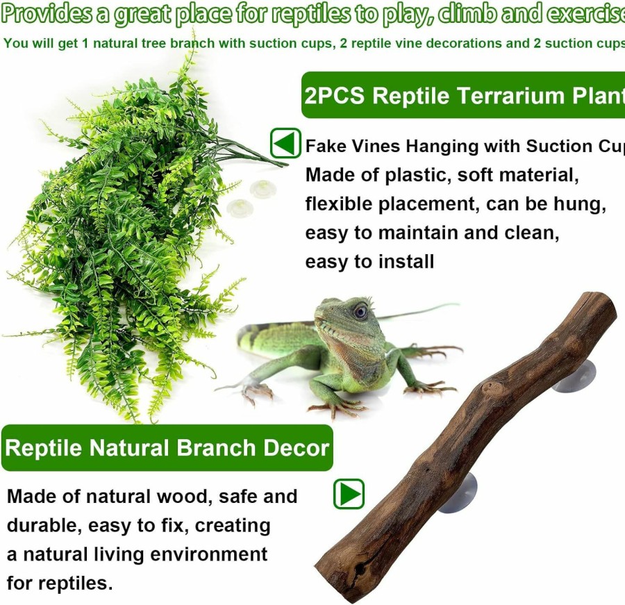 Reptiles & Amphibian kathson | Kathson Reptile Corner Branch Tank Habitat Decorations Bearded Dragons Plants Hanging Plastic Fake Climbing Terrarium Plant Decor For Amphibian Lizards Crested Gecko Snake Hermit Crab Frogs 3Pcs