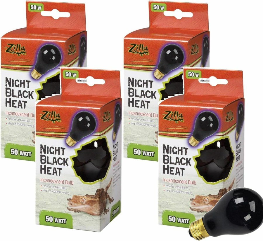 Reptiles & Amphibian Zilla | Zilla 4 Pack Of Reptile Terrarium Heat Lamp Incandescent Bulbs, Night Black, 50W