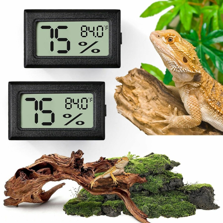 Reptiles & Amphibian Vodolo | Vodolo Reptile Thermometer And Humidity Gauge,2Pcs Digital Adhesive Reptile Hydrometer Tank Accessories,Reptile Terrarium Pet Rearing Box Supplies For Snake,Bearded Dragon,Gecko,Chameleon,Lizard