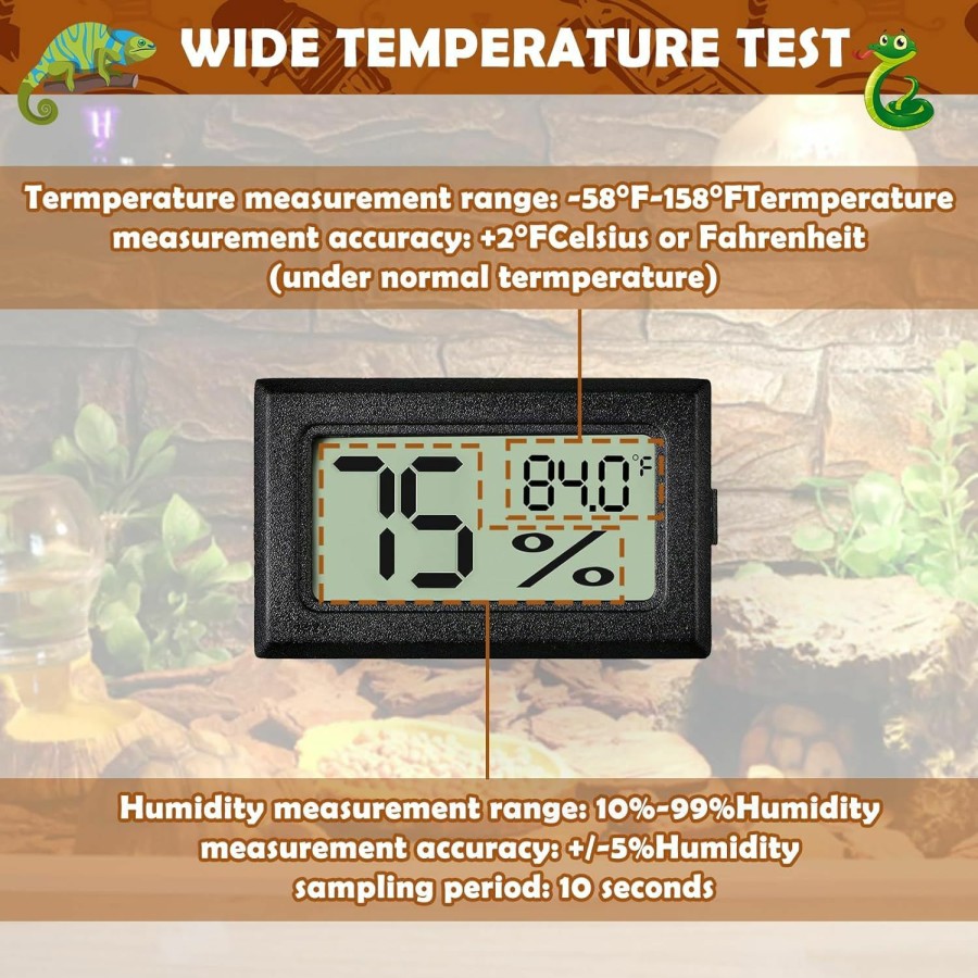 Reptiles & Amphibian Vodolo | Vodolo Reptile Thermometer And Humidity Gauge,2Pcs Digital Adhesive Reptile Hydrometer Tank Accessories,Reptile Terrarium Pet Rearing Box Supplies For Snake,Bearded Dragon,Gecko,Chameleon,Lizard