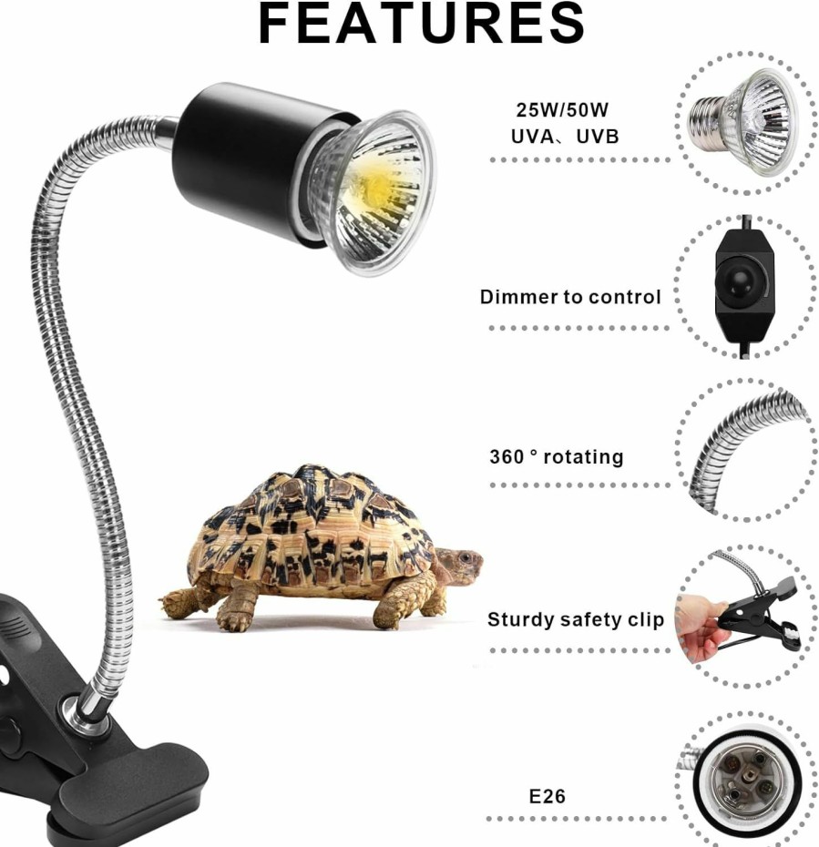 Reptiles & Amphibian Aiicioo | Reptile Heat Lamp Uvb/Uva With Dimmer - Uvb Reptile Light Fixture & 2Pack Basking Light For Tortoise Habitat Aquarium Bearded Dragon