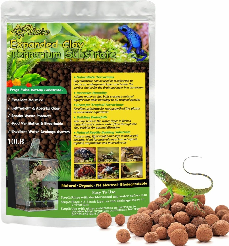 Reptiles & Amphibian Riare | Riare 10Lbs Expanded Clay Balls Terrarium Substrate For Reptiles - 100% Organic Lightweight Clay Pebbles Substrate Frogs False Bottom Substrate, Bioactive Terrarium Substrate For Drainage And Moisture