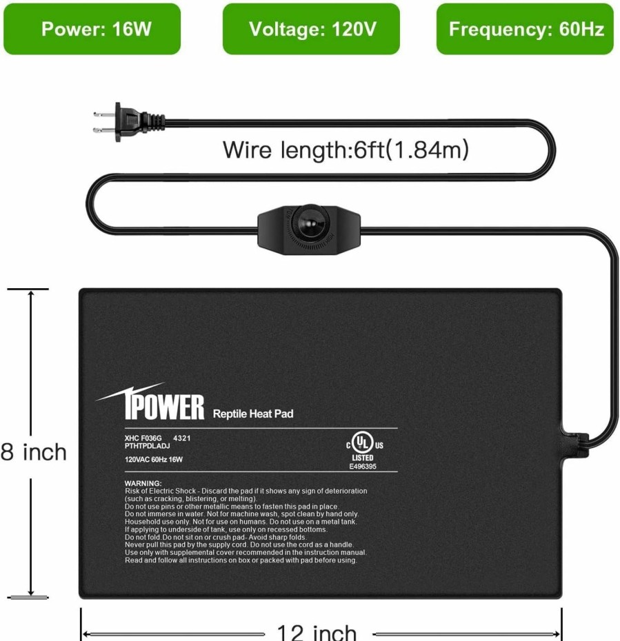 Reptiles & Amphibian iPower | Ipower 8X12 Inch 16 Watts Reptile Heating Mat With Adjustable Temperature Controller Under Tank Warmer Terrarium Heat Pad For Reptiles And Amphibians, For 30-40 Gallon Tank, 2 Pack