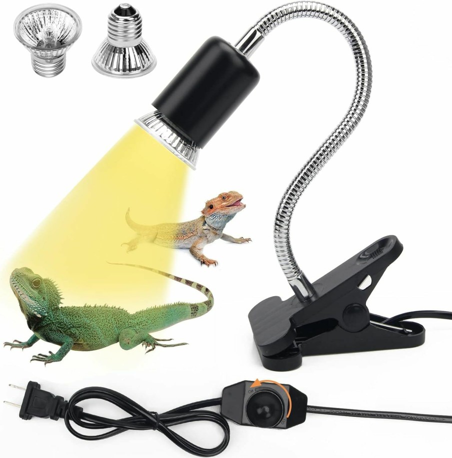 Reptiles & Amphibian Pletpet | Pletpet 50W Reptile Heat Lamp, Uva Uvb Reptile Heating Lamp With 2 Basking Bulbs, 360 Rotatable Clip Adjustable Switch Heat Lamp For Turtle/Snake/Chameleon/Frog/Amphibians