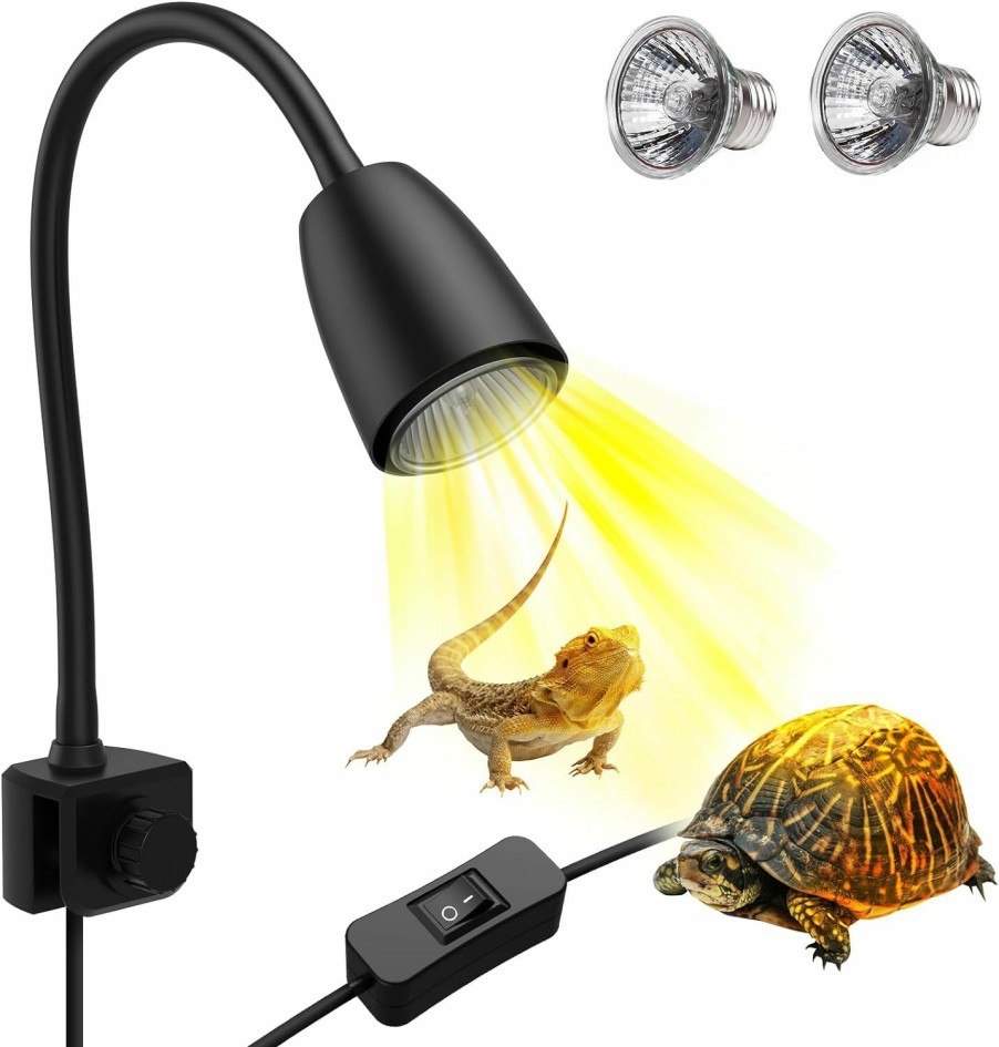 Reptiles & Amphibian Moonorange | Moonorange Reptile Heat Lamp, 360 Rotatable Light Lamp With 2Pcs Basking Bulbs (25W + 50W), Suitable For Turtle, Bearded Dragon, Reptiles, Snake, Lizard (Black)