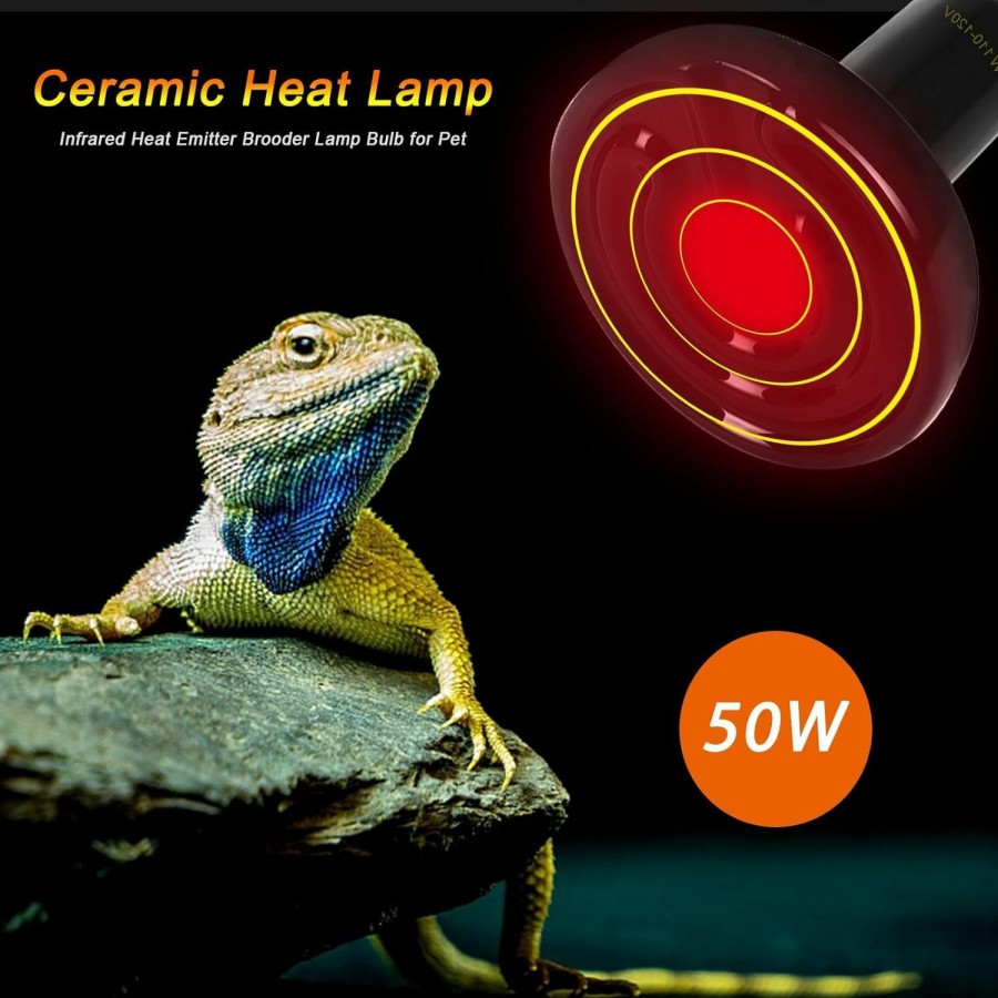 Reptiles & Amphibian HANJION | Hanjion 75W Ceramic Heat Lamp, Infrared Reptile Heat Emitter Heater Lamp Bulb For Pet Brooder Coop Chicken Lizard Turtle Snake Aquarium, No Light Emitting No Harm - 2 Pack