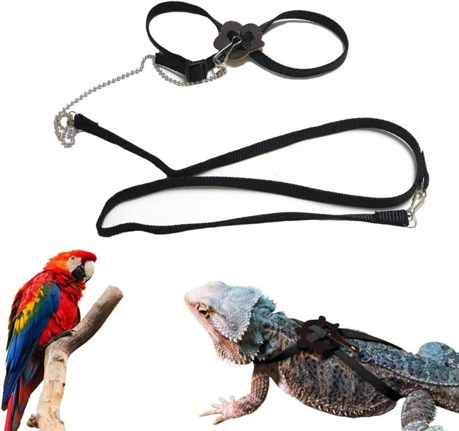 Reptiles & Amphibian Sawyd | Lizard Leash Bearded Dragon Harness Adjustable Reptile Lizard Harness Leash Parrot Harness Turtle Lizard, Suitable For Gecko Hamster Kitten Small Animal Outdoor Walking - Black