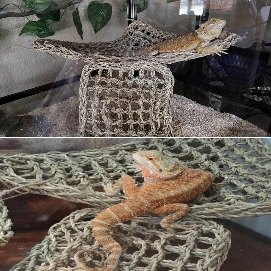 Reptiles & Amphibian PINVNBY | Pinvnby Bearded Dragon Hammock,Reptile Lizard Lounger Natural Seagrass Habitat Decoration Reptiles Tank Accessories Jungle Climber Vines Flexible Leaves Climbing Decor For Gecko Chameleon Snakes