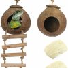 Reptiles & Amphibian Hamiledyi | Hamiledyi Gecko Coco Den 2 Pcs, Natural Reptile Hideouts Mini Condo For Lizards, Coconut Texture Provide Food For Pets, Raw Coconut Husk Hide With Ladder, Durable Cave Habitat With Hanging Loop