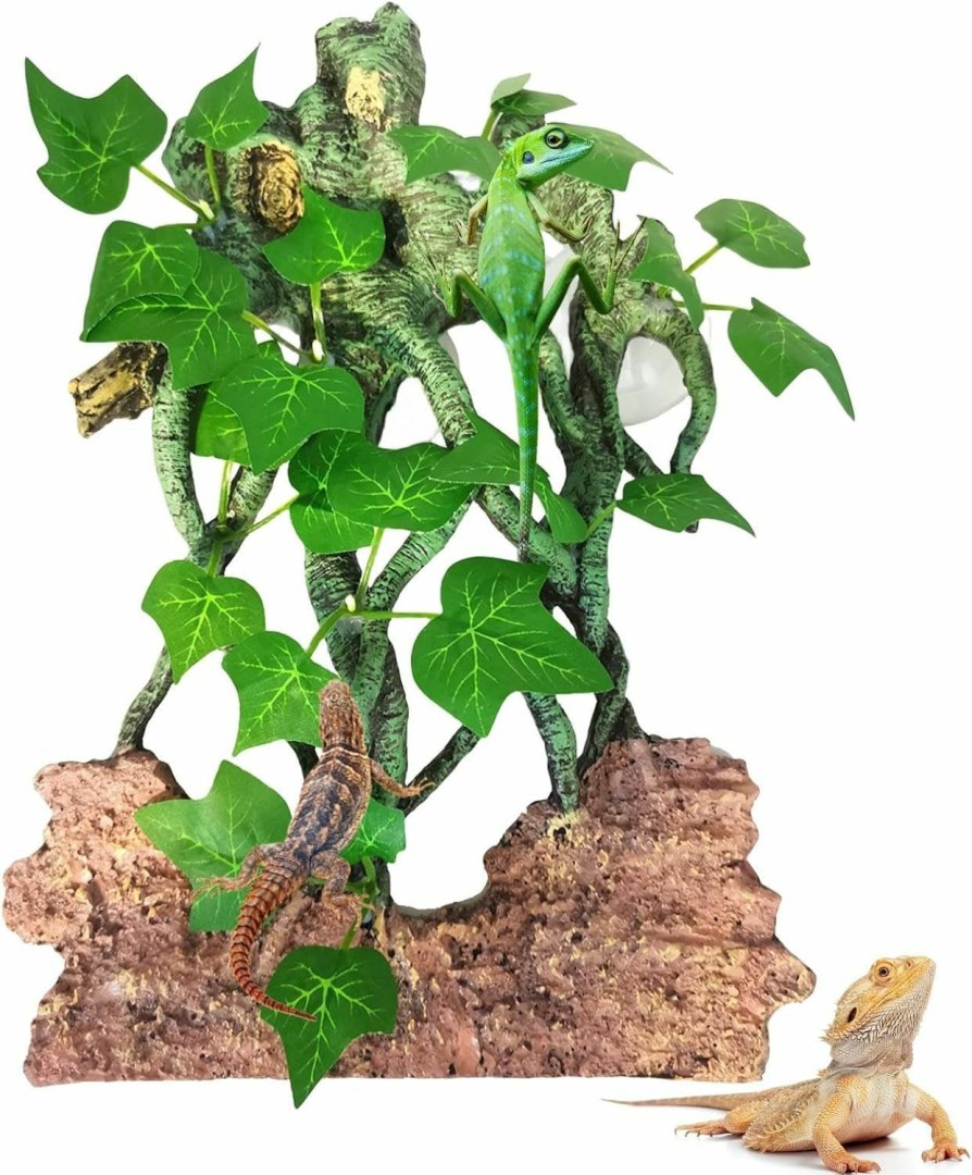 Reptiles & Amphibian Hamiledyi | Hamiledyi Reptile Climbing Branch Leaves With Suction Cups Terrarium Plant Decoration Tank Accessories For Amphibian Lizard Bearded Dragons Gecko Snake