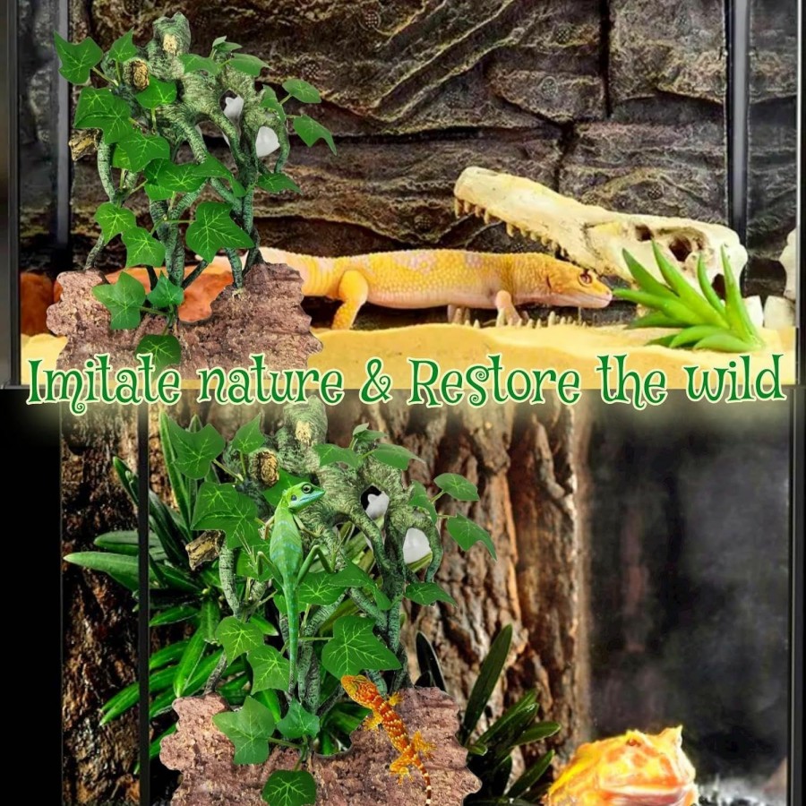 Reptiles & Amphibian Hamiledyi | Hamiledyi Reptile Climbing Branch Leaves With Suction Cups Terrarium Plant Decoration Tank Accessories For Amphibian Lizard Bearded Dragons Gecko Snake