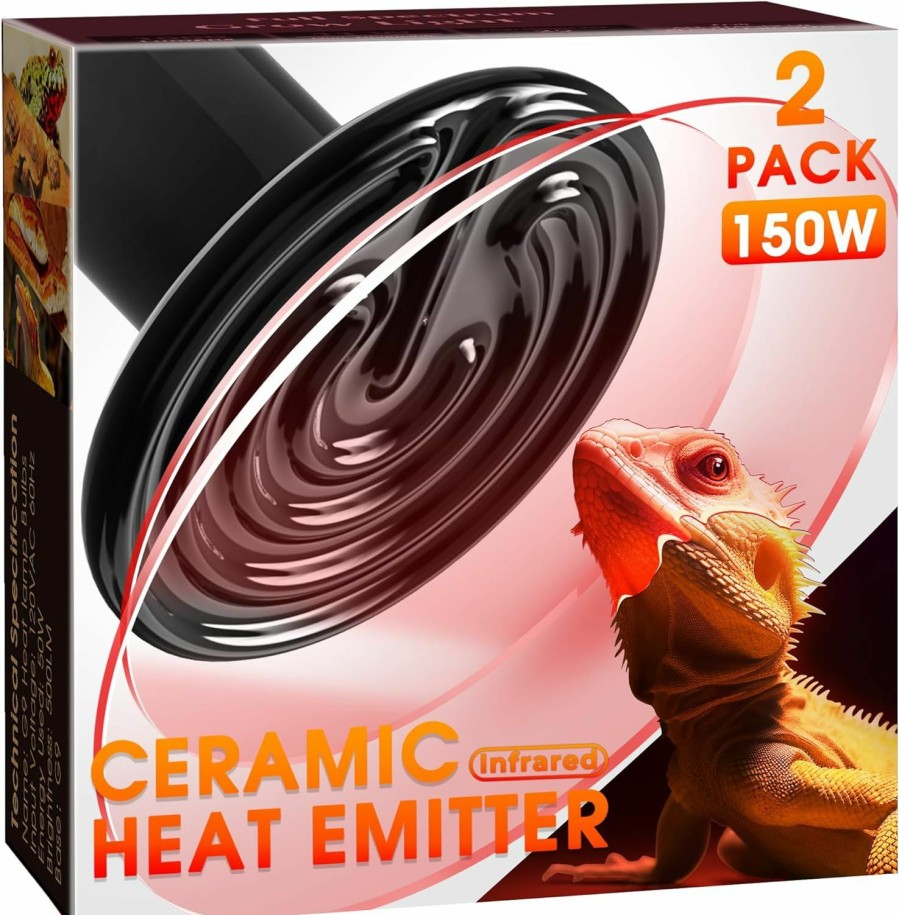 Reptiles & Amphibian Briignite | Ceramic Heat Emitter For Reptiles, 100W Heat Lamp Bulb, Ceramic Reptile Heat Bulb Black, No Light Emitting Heat Lamp For Amphibian Pet, Heat Bulb For Bearded Dragon Turtle Snake Lizard, 2 Pack