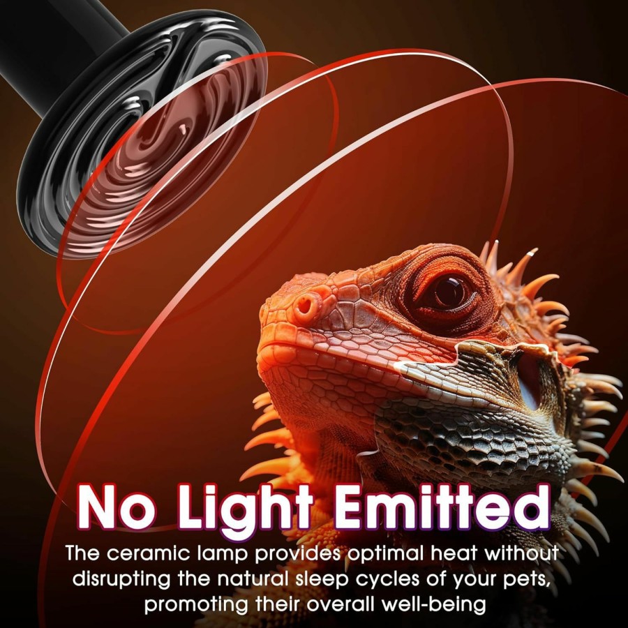 Reptiles & Amphibian Briignite | Ceramic Heat Emitter For Reptiles, 100W Heat Lamp Bulb, Ceramic Reptile Heat Bulb Black, No Light Emitting Heat Lamp For Amphibian Pet, Heat Bulb For Bearded Dragon Turtle Snake Lizard, 2 Pack