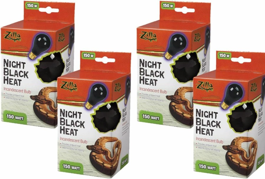 Reptiles & Amphibian Zilla | Zilla 4 Pack Of Night Black Heat Incandescent Bulbs, 150 Watts, Reptile Heat Lamp Bulbs