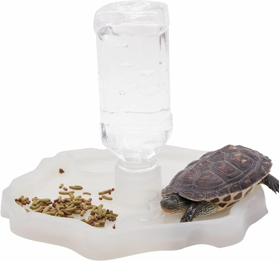 Reptiles & Amphibian Aufeeky | Aufeeky 2 In 1 Reptile Water Dish & Food Dish With Bottle, Automatic Refilling Water Bowl For Tortoise Hermit Crab Turtle Bearded Dragon Lizard Gecko Frog, Large Reptiles Feeding Dispenser(Blue)