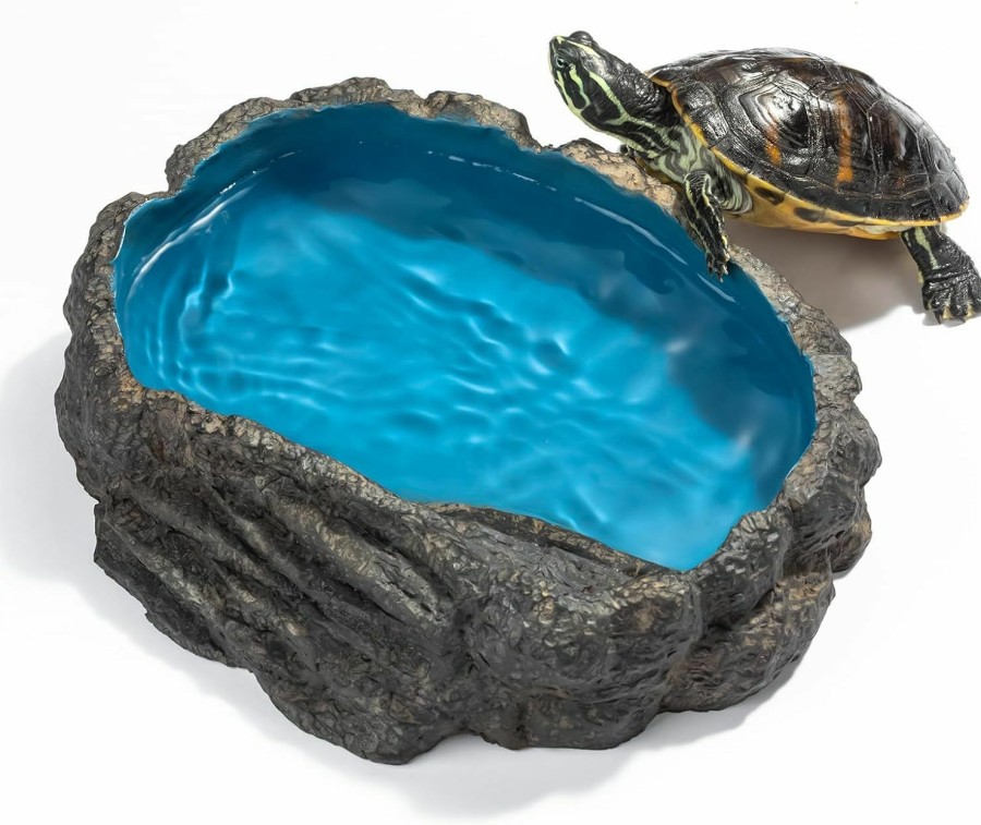 Reptiles & Amphibian C-leen | C-Leen Reptile Food Dish Bowl, Amphibian Reptile Feeding Dish For Lizard, Gecko, Bearded Dragon, Chameleon, Leopard Gecko, Frog, Turtle, Rock Reptile Water Dish - Blue, Large