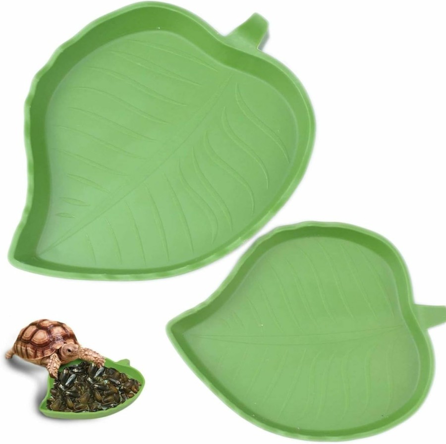 Reptiles & Amphibian pranovo | Pranovo 2 Pack Leaf Reptile Food And Water Bowl For Pet Aquarium Ornament Terrarium Dish Plate Lizards Tortoises Or Small Reptiles