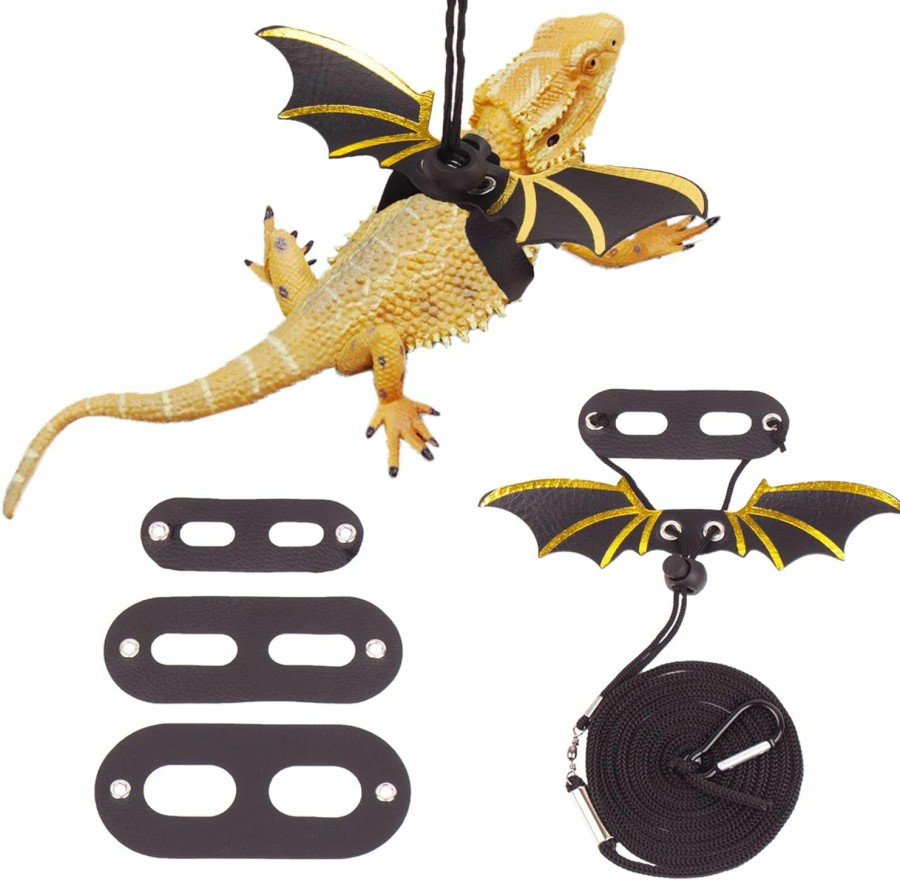 Reptiles & Amphibian ADOGGYGO | Adoggygo Bearded Dragon Lizard Leash Harness - Adjustable Cool Leather Wing Lizard Reptile Harness Leash For Bearded Dragon Lizard Reptiles (Black)