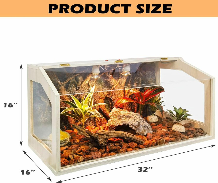 Reptiles & Amphibian PROLEE | Prolee 21 To 68 Gallon Reptile Tank Reptile Terrarium With Roof Door, Bearded Dragon Tank, Snake Tank With Built-In Lamp Fixture And Switch (21 Gallon (24X16X16 Inch))