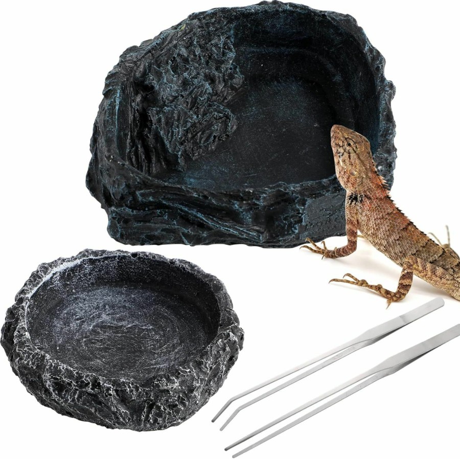 Reptiles & Amphibian POPETPOP | Reptile Bowl - 2Pcs Reptile Water Dish With Feeding Tongs Reptile Feeding Tweezers Reptile Feeding Bowls Reptile Water Bowl Reptile Food Dish For Lizard Tortoise