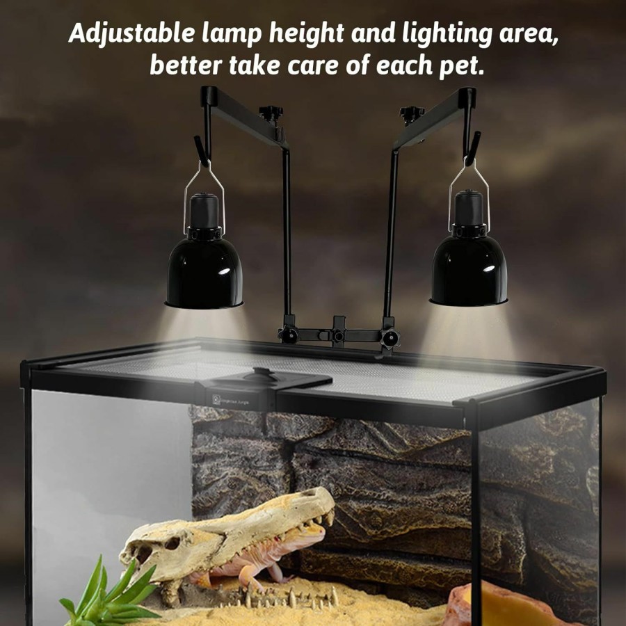 Reptiles & Amphibian kathson | Kathson 2 Hooks Reptile Dual Lamp Stand Adjustable 15 To 36.2\" Reptile Basking Black Metal Lamp Holder Bracket Heat Light Hanger Holder Floor Light Support For Snake Lizard Turtle Amphibian