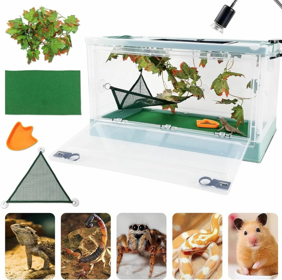 Reptiles & Amphibian RunDuck | Runduck Portable Foldable Terrarium Kits For Reptiles -Heat-Resistant Material, Easy To Move With Wheels, Includes Plant, Feeding Bowl, And Carpet - Perfect For Snakes, Lizards, Tortoises, And Leopard