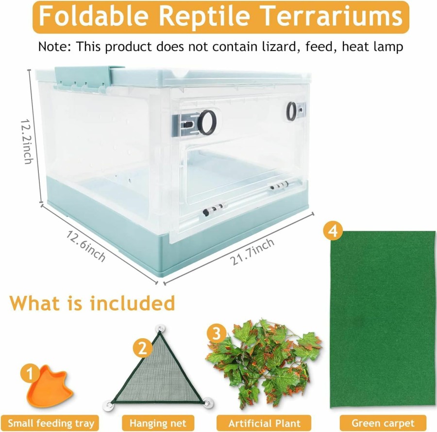 Reptiles & Amphibian RunDuck | Runduck Portable Foldable Terrarium Kits For Reptiles -Heat-Resistant Material, Easy To Move With Wheels, Includes Plant, Feeding Bowl, And Carpet - Perfect For Snakes, Lizards, Tortoises, And Leopard