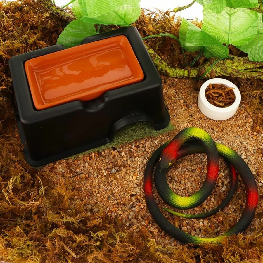 Reptiles & Amphibian DQITJ | Dqitj Reptile Hideout Box Sink Humidifier With One Small Carpet Mat And One Bunch Of Artificial Leaves For Lizard Snake Leopard Gecko Spider Frog Turtle