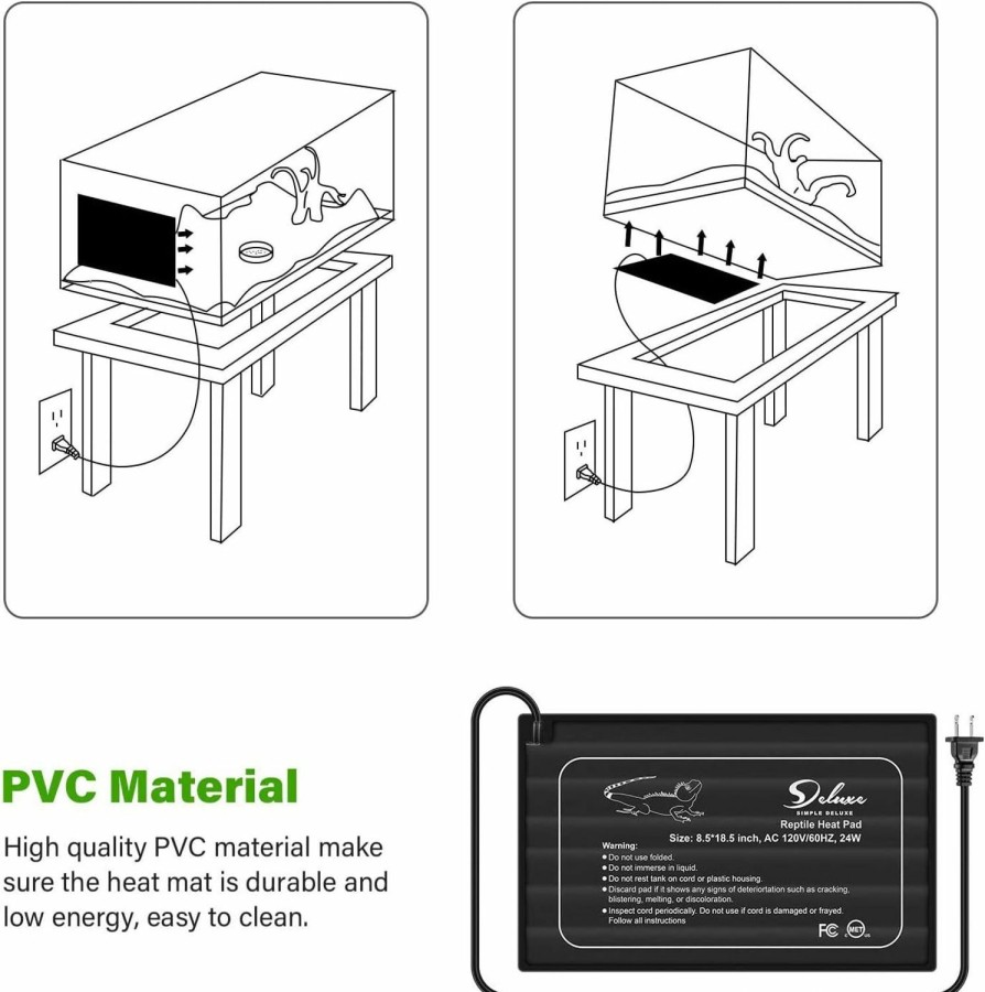 Reptiles & Amphibian Simple Deluxe | Simple Deluxe 8.5 X 18.5 Inch 24W Reptile Heating Pad With 2-Probe Digital Thermometer And Hygrometer Under Tank Heater Terrarium Warmer Heat Mat For Amphibians And Reptiles Pet, Black