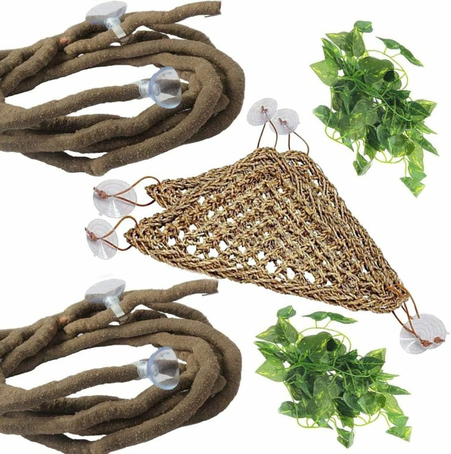 Reptiles & Amphibian PINVNBY | Pinvnby Bearded Dragon Tank Accessories Hermit Crab Climbing Toys Leopard Gecko Hammock Lizard Lounger Vines Flexible Leaves Habitat Decor(8Pcs)