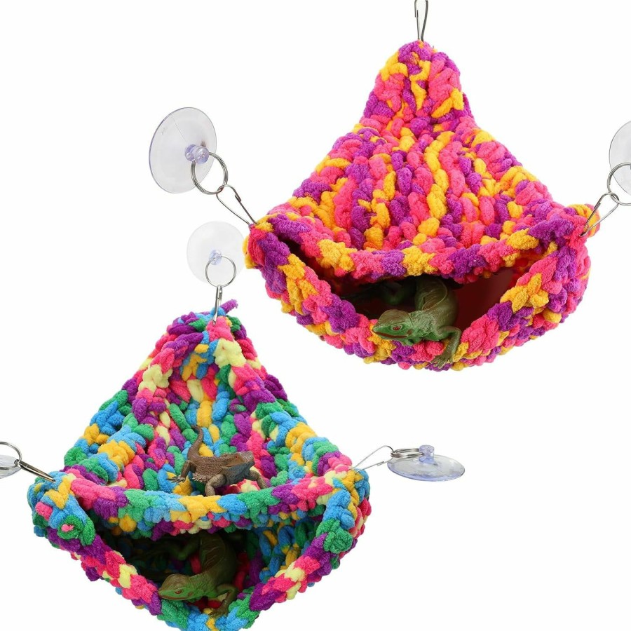 Reptiles & Amphibian Buryeah | Buryeah 2 Pcs Reptile Hammock Double Layered Bearded Dragon Hammock Flannel Swing Hanging Bed With Strong Suction Cups Hooks For Gecko Chameleon Small Reptiles Animals