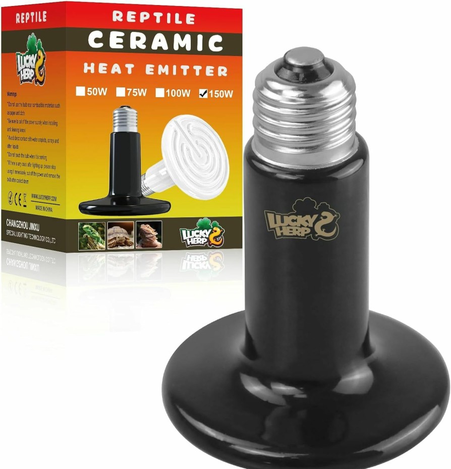 Reptiles & Amphibian LUCKY HERP | Lucky Herp 150W Ceramic Heat Emitter, Reptile Heat Bulbs, Ceramic Heat Lamp For Reptiles, Amphibian, Chicken, Dog, Cat, 1 Pack