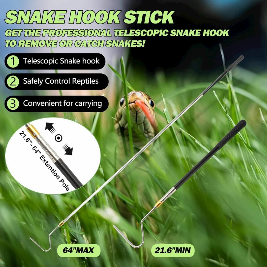 Reptiles & Amphibian Yorikyas | Yorikyas 64 Inch Snake Catcher Hook Stick Tongs Grabber Handling Tool Kit For Rattlesnakes Python Copperhead Removal