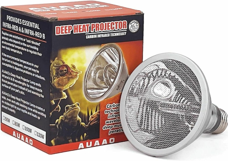 Reptiles & Amphibian AUAAQ | 100W Deep Heat Infrared Projector Lamp For Reptiles, Emits Both Infrared A & B Wavelengths, Reptiles Basking Light Heat Lamp Bulbs With Reflector For Bearded Dragons, Turtles, Snakes, Lizards, Etc.