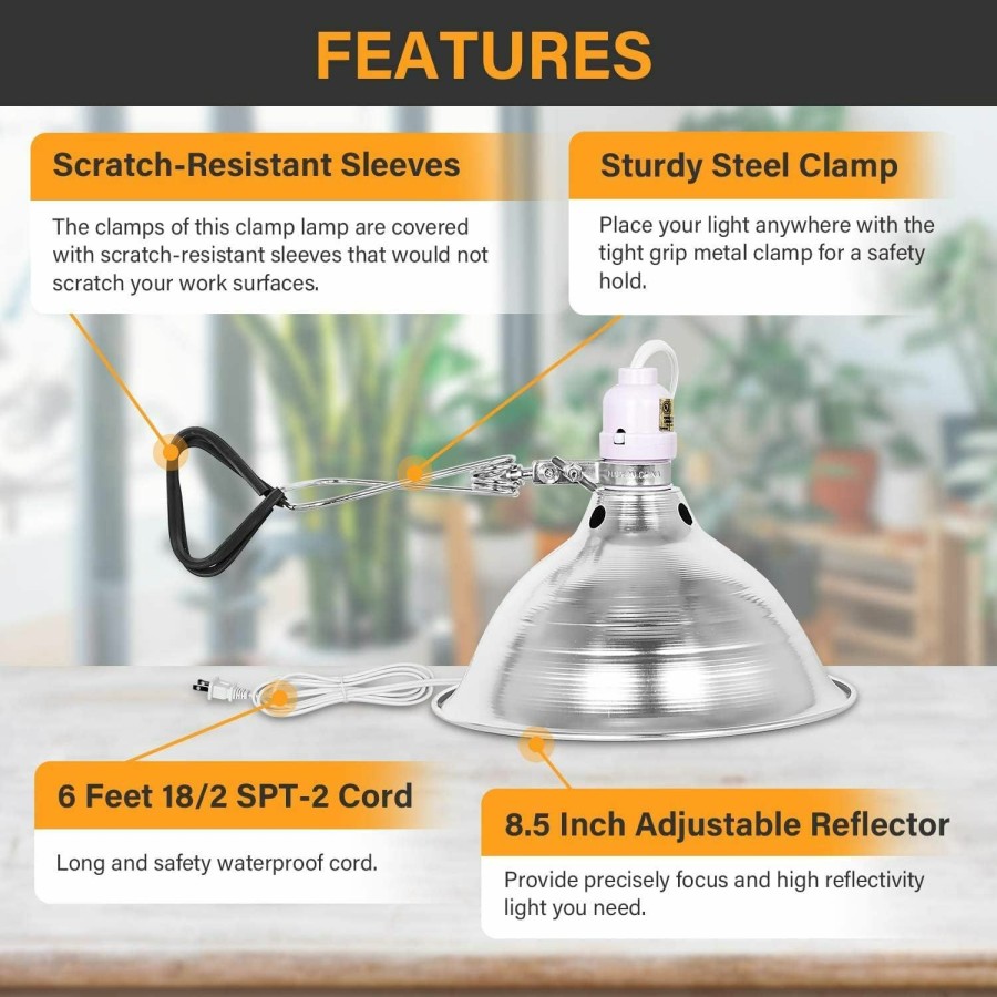 Reptiles & Amphibian Simple Deluxe | Simple Deluxe 100W Reptile Ceramic Heat Bulb No Light Infrared And 150W Clamp Lamp Light With 8.5 Inch Aluminum Reflector, Black, Model Number: Ptclamin100Cmltm