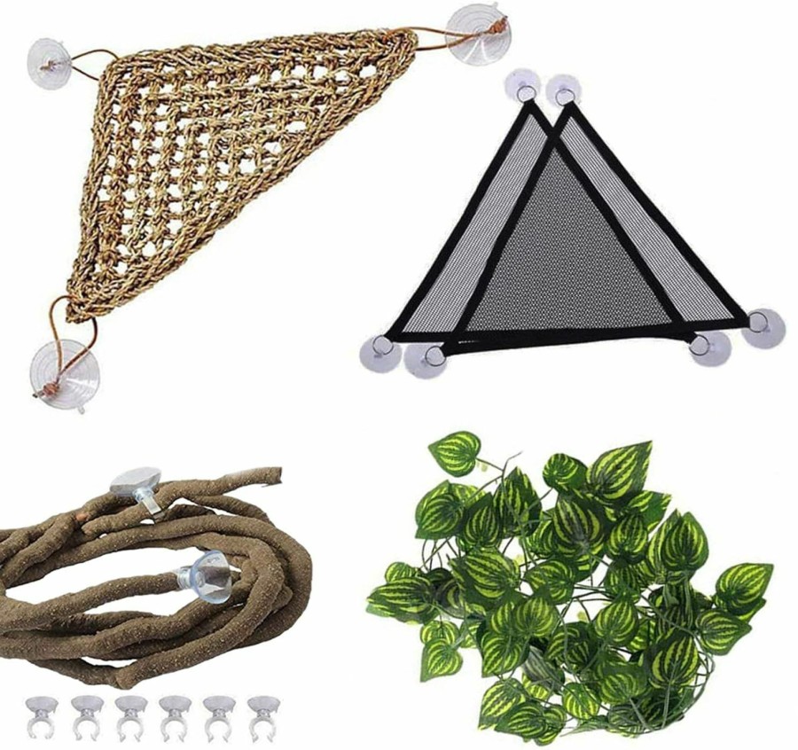 Reptiles & Amphibian PINVNBY | Pinvnby Hammock For Bearded Dragon,Reptile Habitat Lounger Lizard Natural Seagrass Fibers Hammock Jungle Bendable Vines Leaves Tank Decor For Chameleon Hermit Crabs Gecko Snakes(4Pcs)