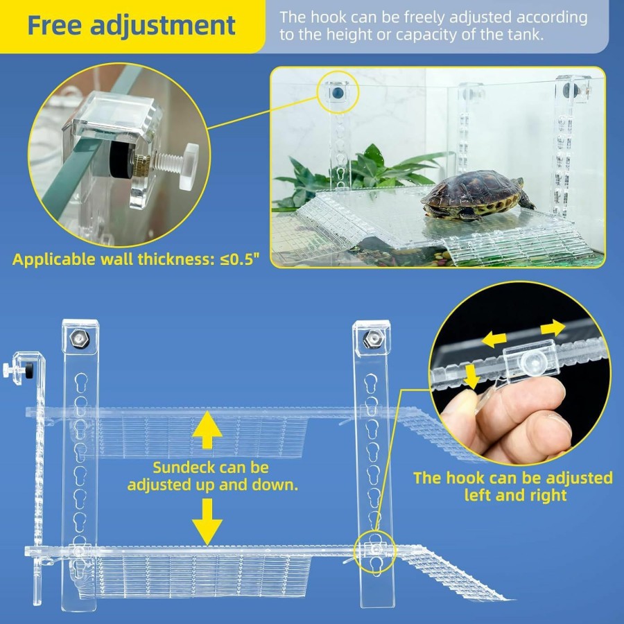 Reptiles & Amphibian Wedoelsim | Wedoelsim Acrylic Turtle Dock Basking Platform For Aquatic Turtles, No Screwdriver Required Effortless And Sturdy,Innovative Turtle Tank Fixture For Safety, Durability (14 Inch)