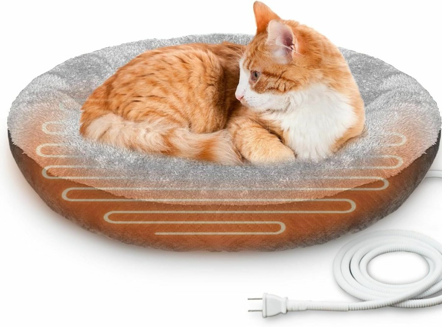 Reptiles & Amphibian PAIGTEK | Paigtek Heated Cat Beds For Indoor, 22 Inches Soft & Cozy Round Heated Pet Bed With Auto Constant Temperature Pet Heating Pad,