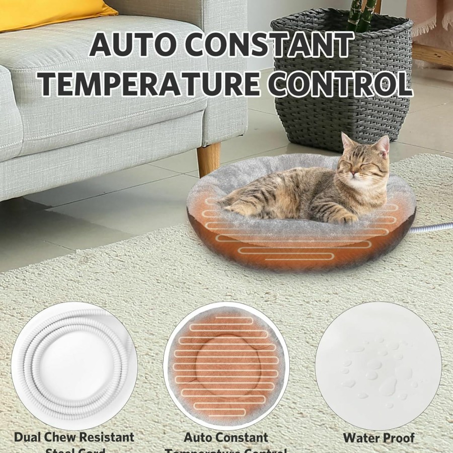 Reptiles & Amphibian PAIGTEK | Paigtek Heated Cat Beds For Indoor, 22 Inches Soft & Cozy Round Heated Pet Bed With Auto Constant Temperature Pet Heating Pad,