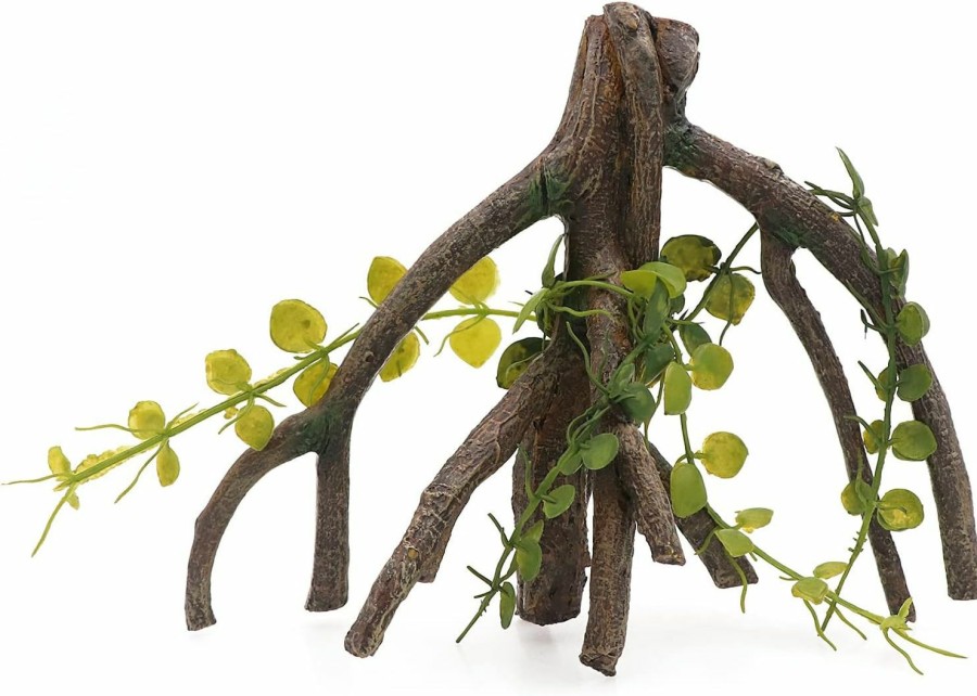 Reptiles & Amphibian HRRIVE | Hrrive Reptile Corner Climbing Branch With Plant Leaves Terrarium Habitat Decoration For Bearded Dragon Lizard Snake Hermit Crab Crested Gecko Leopard Chameleon Frog Climbing Accessory